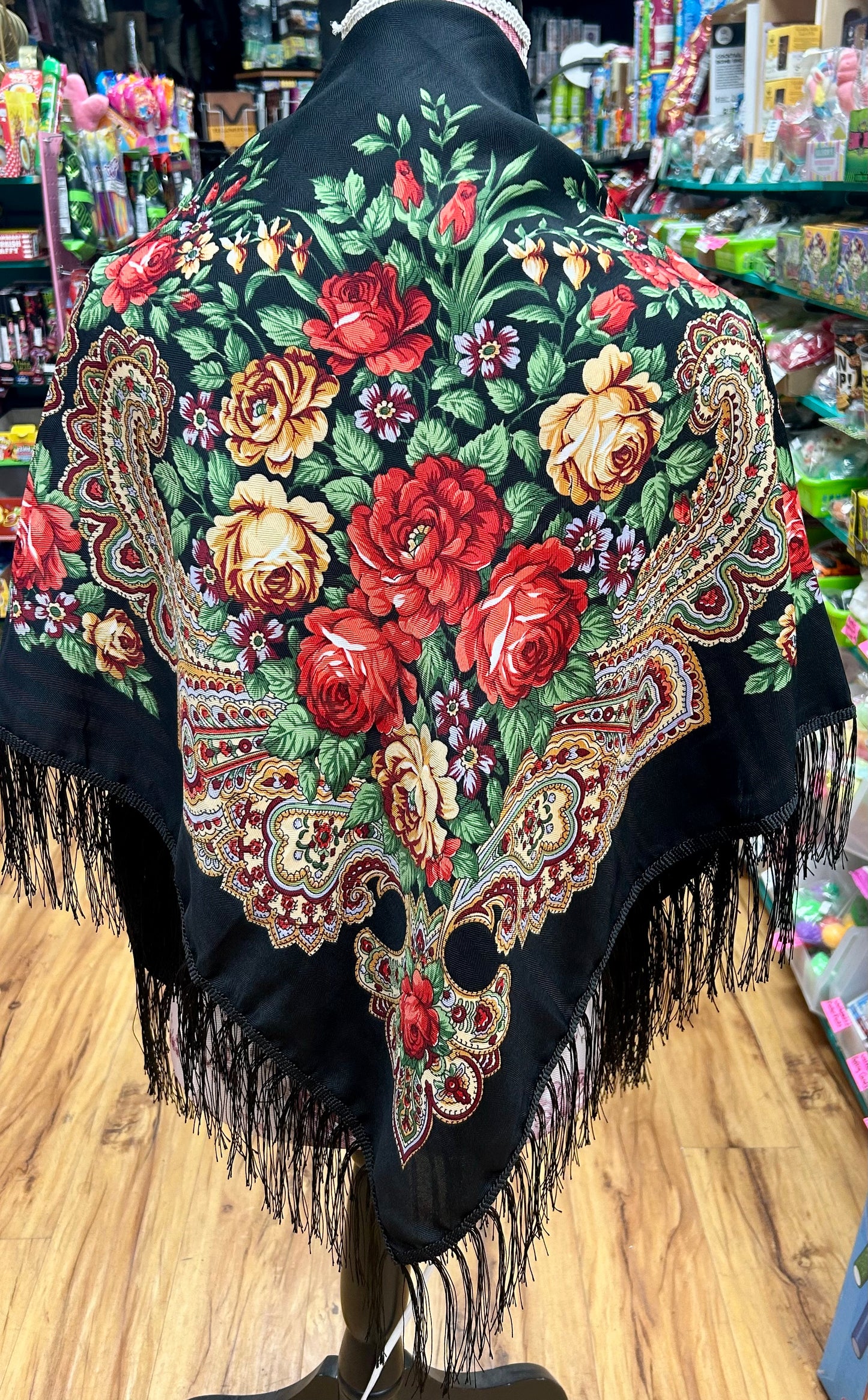 Black Floral Scarf