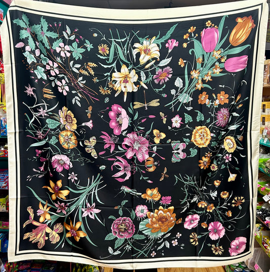 Wild Chrysanthemum printed silk scarf.